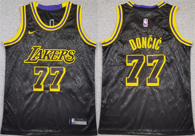Youth Black Los Angeles Lakers #77 Luka Dončić 2025 City Edition Stitched Basketball Jersey